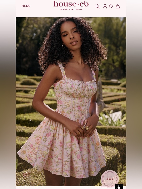House of CB Dresses & Skirts - Like new! House of CB Pink Meadow Print Cotton Mini Dress Floral Corset! Size S!